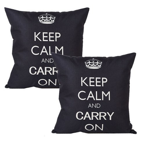 블럭마트 북유럽풍 쿠션커버 2개, KEEP CALM AND CARRY ON 블랙