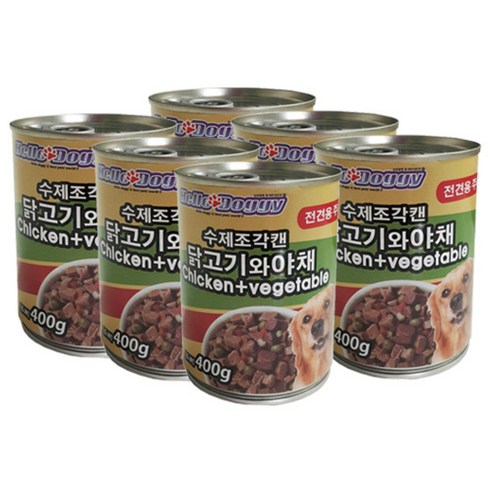 헬로도기 수제조각 주식 캔 400g, 닭고기와 야채, 6개입
