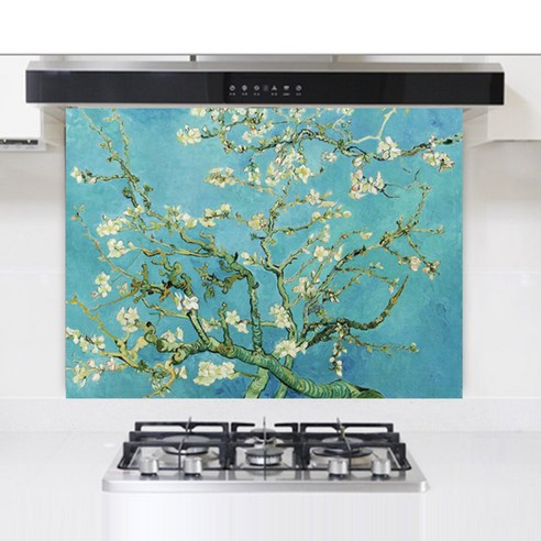 아트키친글라스 주방아트보드 900 x 600 mm, 고흐 아몬드나무, 1개