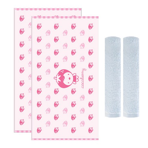 송월타월 코코베리 딸기 비치 2p + CS34 수건 2p, 분홍, 하늘, 1세트
