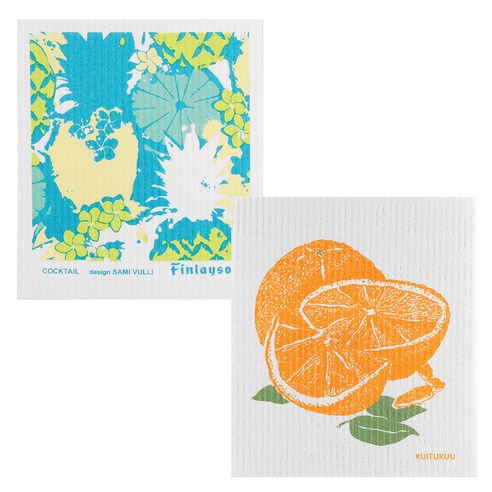 쿠 핀란드 행주 2p 세트, NO.1046 칵테일(그린) + 오렌지