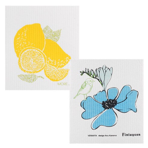 쿠 핀란드 행주 2p 세트, NO.954 레몬 + 코스모스(하늘)