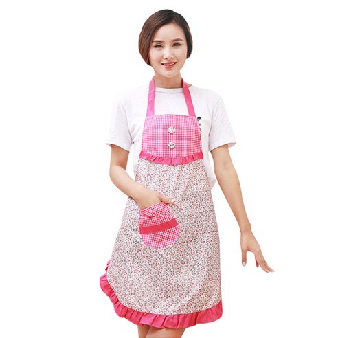 핑크망고 단추 플라워 앞치마, 핑크, 1개