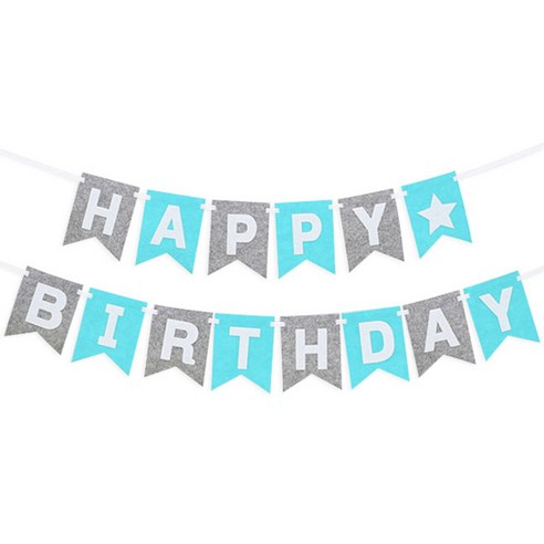 파티팡 펠트 리본 생일 가랜드, 민트 + 그레이 + 화이트
