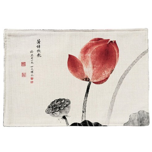 리빙팝 연꽃 수채화 식탁 매트, 2B, 44 x 28 cm