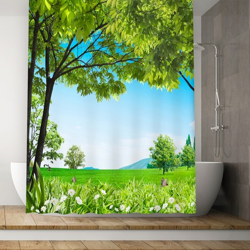 창문그리기 샤워커튼 푸르미 150 x 180 cm, 1개, 멀티(혼합)컬러