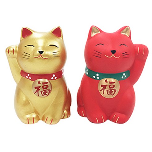 컨츄리아이템 마네키네코 오사카 고양이 조각상 2p, 골드, 레드