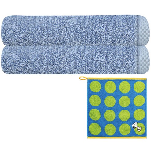 송월타월 170g 40수 면사 피안느 타월 2p + 스누피 컬러도트 핸드타월, 파랑, 파랑, 1세트
