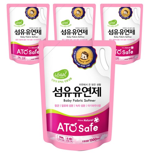 아토세이프 유아용 섬유유연제, 1.3L, 4개입