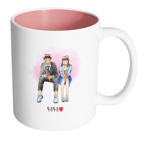 핸드팩토리 모자커플 두근두근 머그컵, 내부 파스텔 핑크, 1개