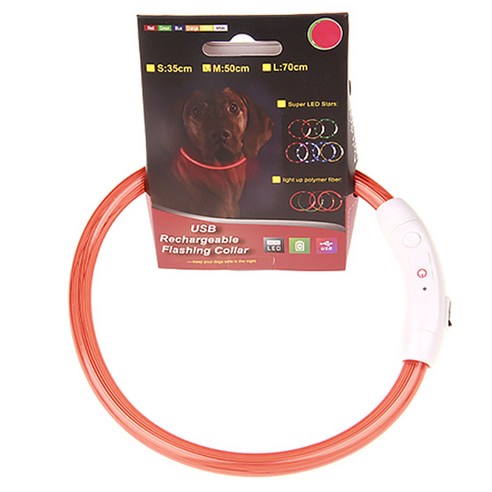 블럭마트 강아지 고양이 LED 충전식 플래시밴드 50cm, 오렌지, 1개