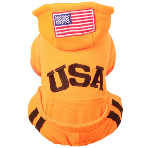 블럭마트 강아지 고양이옷 USA 후드티, 오렌지