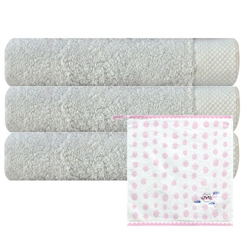 송월타월 호텔 피안느 타월 170g 3p + 고양이 핸드타월 분홍, 연회색, 1세트