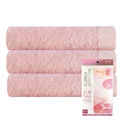 송월타월 호텔 피안느 170g 3p + 플라워 샤워타월 프레쉬 주황, 연분홍, 1세트