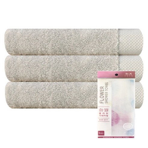 송월타월 호텔 피안느 170g 3p + 플라워 샤워타월 프레쉬 하늘, 연베이지, 1세트