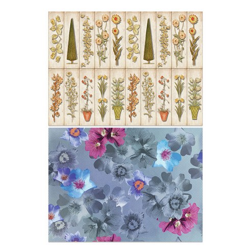 로엠디자인 실리콘 식탁매트 꽃패턴가든 + 팬지, 혼합 색상, 385 x 285 mm