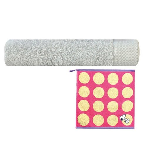 송월타월 피안느 170g 40수 수건 + 스누피 컬러도트 핸드타월 분홍, 연회색, 1세트