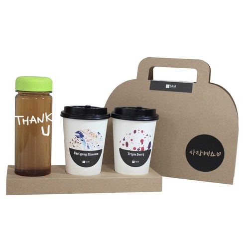 1AM 쥬뗌므 프리미엄 크라프트 THANK U 연두뚜껑 보틀 블랜딩차세트, 크라프트 패키지 + 티백세트(테이크아웃잔 2p + 얼그레이 블라썸 3p + 트리플 베리 3p) + THANK U 보틀 스티커 + 트라이탄 보틀 +  사랑해요 패키지 스티커, 1세트