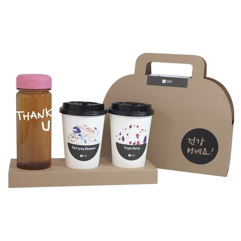 1AM 쥬뗌므 프리미엄 크라프트 THANK U 분홍뚜껑 보틀 블랜딩차세트, 크라프트 패키지 + 티백세트(테이크아웃잔 2p + 얼그레이 블라썸 3p + 트리플 베리 3p) + THANK U 보틀 스티커 + 트라이탄 보틀 +  건강하세요 패키지 스티커, 1세트