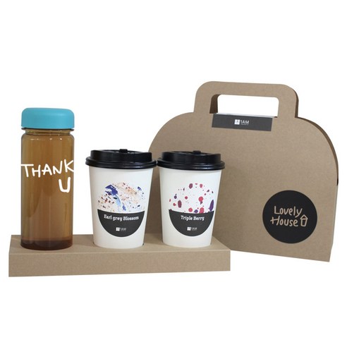 1AM 쥬뗌므 프리미엄 크라프트 THANK U 하늘뚜껑 보틀 블랜딩차세트, 크라프트 패키지 + 티백세트(테이크아웃잔 2p + 얼그레이 블라썸 3p + 트리플 베리 3p) + THANK U 보틀 스티커 + 트라이탄 보틀 +  Lovely H 패키지 스티커, 1세트