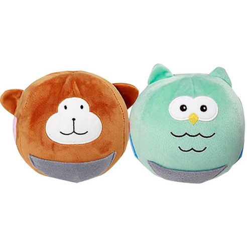 더플래 반려견 노즈워크 토이볼 50cm, 브라운(원숭이), 민트(부엉이), 2개입