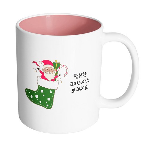 핸드팩토리 양말속산타 행복한 크리스마스 머그컵, 내부 파스텔 핑크, 1개