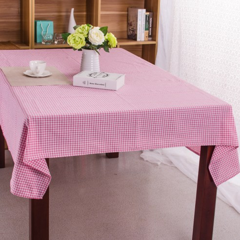 이코디 심플 체크 테이블 보, 핑크, 140 x 200 cm