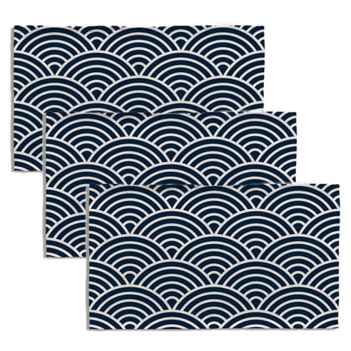 아리코 린넨 북유럽 기하학 식탁 테이블 매트 3p, 블루 파도, 46 x 27 cm