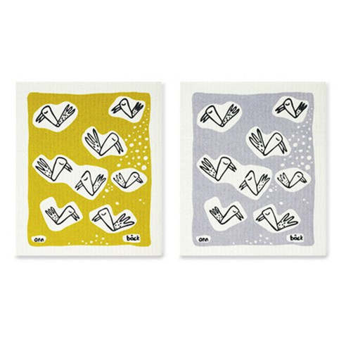 스칸맘 스웨덴 행주 갤러리안 행주 2p + 집게 2p 세트, 그레이 버드 머스터드, 그레이 버드 그레이, 2개