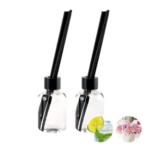 더아로마샵 디퓨져 리필액 100ml x 2p + 블랙 섬유스틱 10p + 블랙캡 2p, 라임바질, 피오니