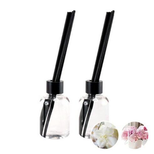 더아로마샵 디퓨져 리필액 100ml x 2p + 블랙 섬유스틱 10p + 블랙캡 2p, 화이트쟈스민, 피오니