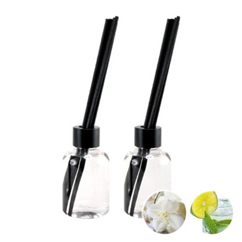 더아로마샵 디퓨져 리필액 100ml x 2p + 블랙 섬유스틱 10p + 블랙캡 2p, 화이트쟈스민, 라임바질
