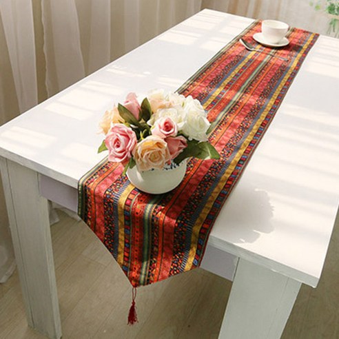아리코 25 kitchen 유럽풍 테이블 러너 에스닉 스타일, 줄무늬 레드, 6인(32 x 220 cm)