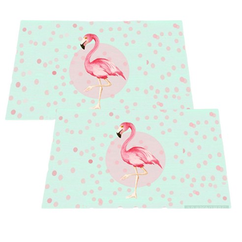 아리코 Flamingo 면화 테이블 식탁매트 2p, 핑크 라운드 플라밍고, 32 x 42 cm