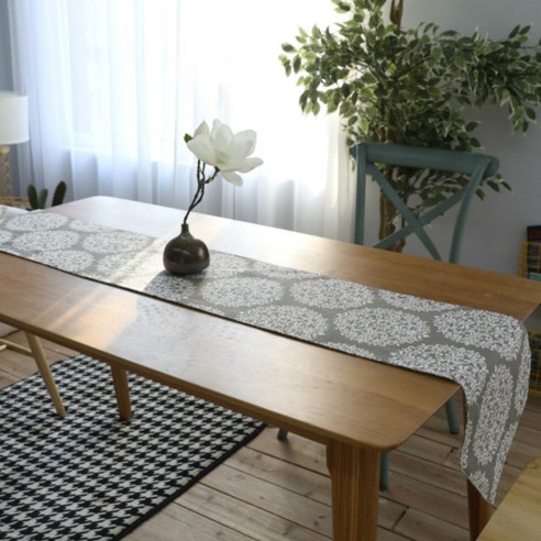 아리코 25 kitchen 유럽풍 테이블 러너, 그레이 원형 플라워, 6인(30 x 200 cm)