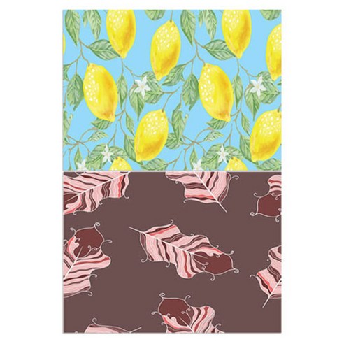 로엠디자인 실리콘 식탁매트 2p 레몬, 깃털(보라), 385 x 285 mm