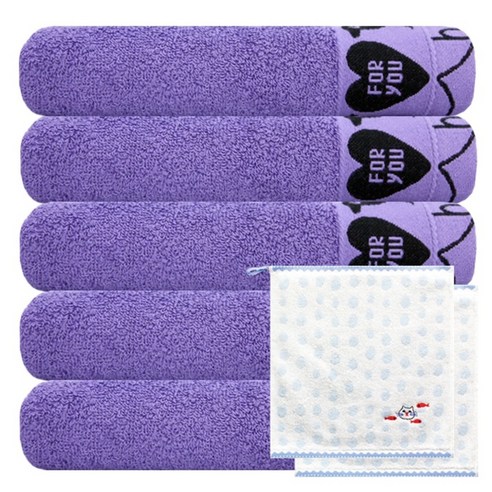 송월타월 스윗하트 강아지 타월 5p + 고양이 핸드타월 하늘 2p, 보라, 1세트