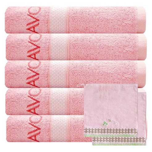 송월타월 샤보렌 가든파티 수건 5p + 포모스 허니펜스 고리 핸드타월 분홍 2p, 1세트