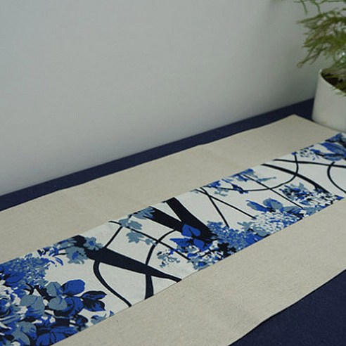 아리코 25 kitchen 동양 린넨 테이블 러너, C(푸른 꽃 나무), 30 x 150 cm