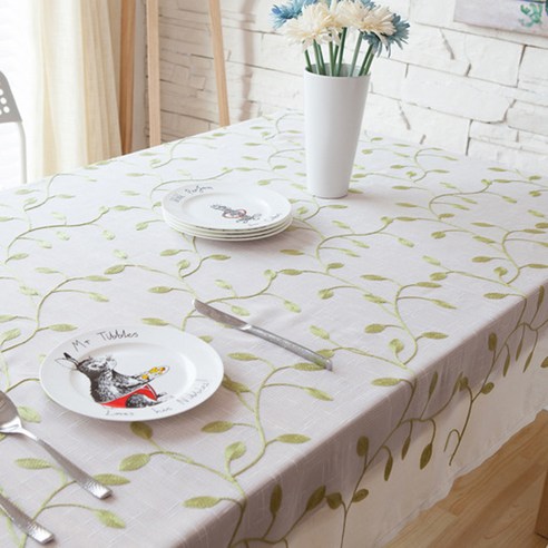 리빙팝 잎사귀 자수 패턴 식탁보, C, 60 x 60 cm