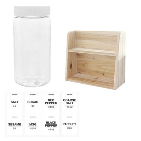 병도매닷컴 투명원형 PET 양념통세트, 1세트, 투명원형PET양념 350ml x 8p + 흰색캡 8p + 라벨스티커 8p + 오픈 2단 선반