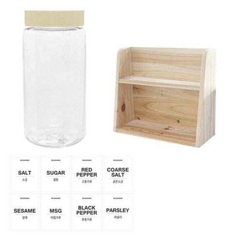 병도매닷컴 투명원형 PET 양념통세트, 1세트, 투명원형PET양념 350ml x 8p + 미색캡 8p + 라벨스티커 8p + 오픈 2단 선반