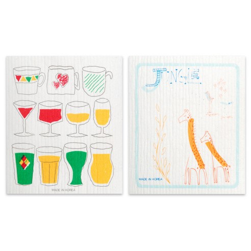키친에구떼 펄프 주방 스칸행주 2p 유리잔 세트, 유리잔, 기린