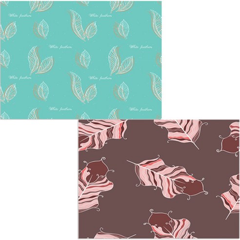 벨라 실리콘 식탁매트 깃털 보라 + 잎파리, 혼합 색상, 385 x 285 mm
