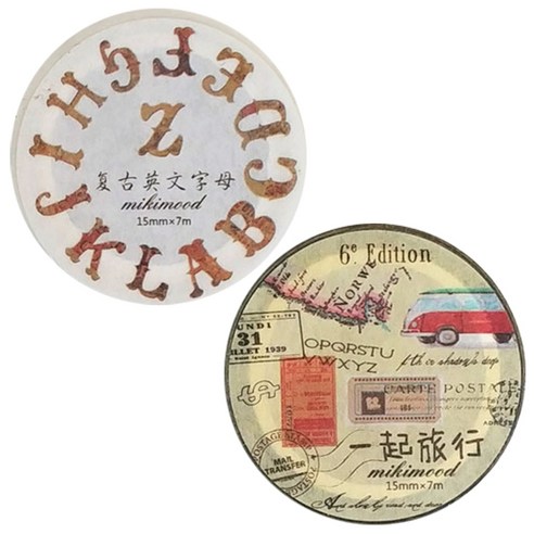 라이프포인트 레트로장식 시리즈 마스킹테이프 04레트로영문 세트 15mm x 7m, 04레트로영문, 06여행, 1세트