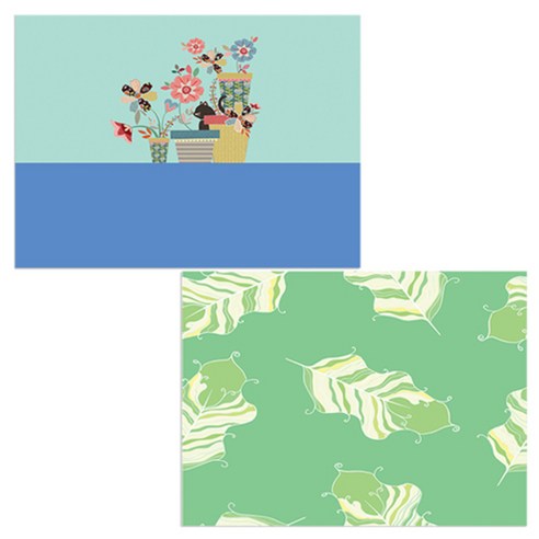 벨라 실리콘 식탁매트 깃털 연두 + 꽃속고양이 1, 혼합 색상, 385 x 285 mm, 두께 1mm
