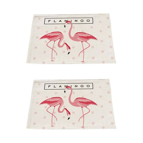 아울리빙 플라밍고 키친 린넨 테이블매트 2p, N, 42 x 32 cm
