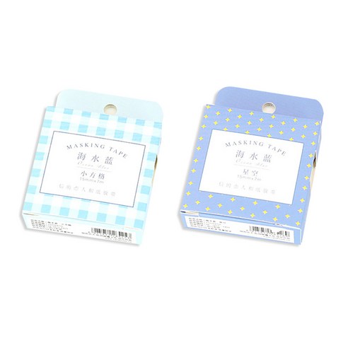 라이프포인트 DIY장식시리즈 마스킹 테이프 15mm 2p 14 블루체크 세트, 14블루체크 + 16블루스타, 1세트