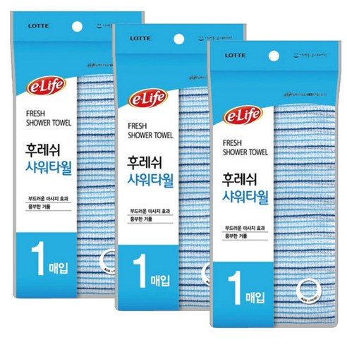 롯데이라이프 후레쉬 샤워타월, 혼합 색상, 3개