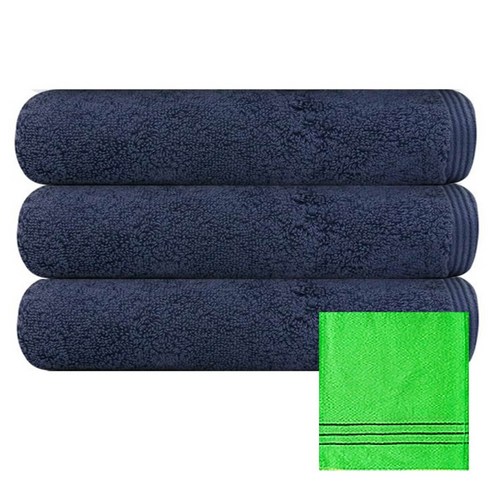 송월타월 헤비무지 수건 190g x 3P + 때타올 연두, 청색, 1세트